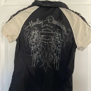 Womens Harley Davidson Zip Up Short Sleeve